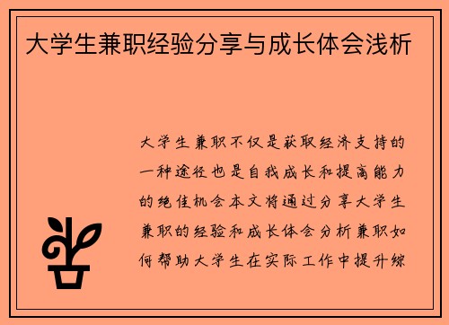 大学生兼职经验分享与成长体会浅析